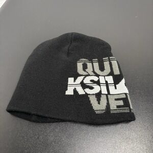 Quiksilver Black Gray Beanie Hat Unisex Y2K Skate Grunge OSFM Spellout Cap